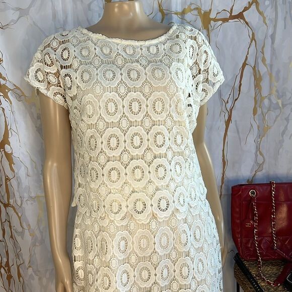 Taylor brand white crochet cap leaf mid length dress - Picture 3 of 9